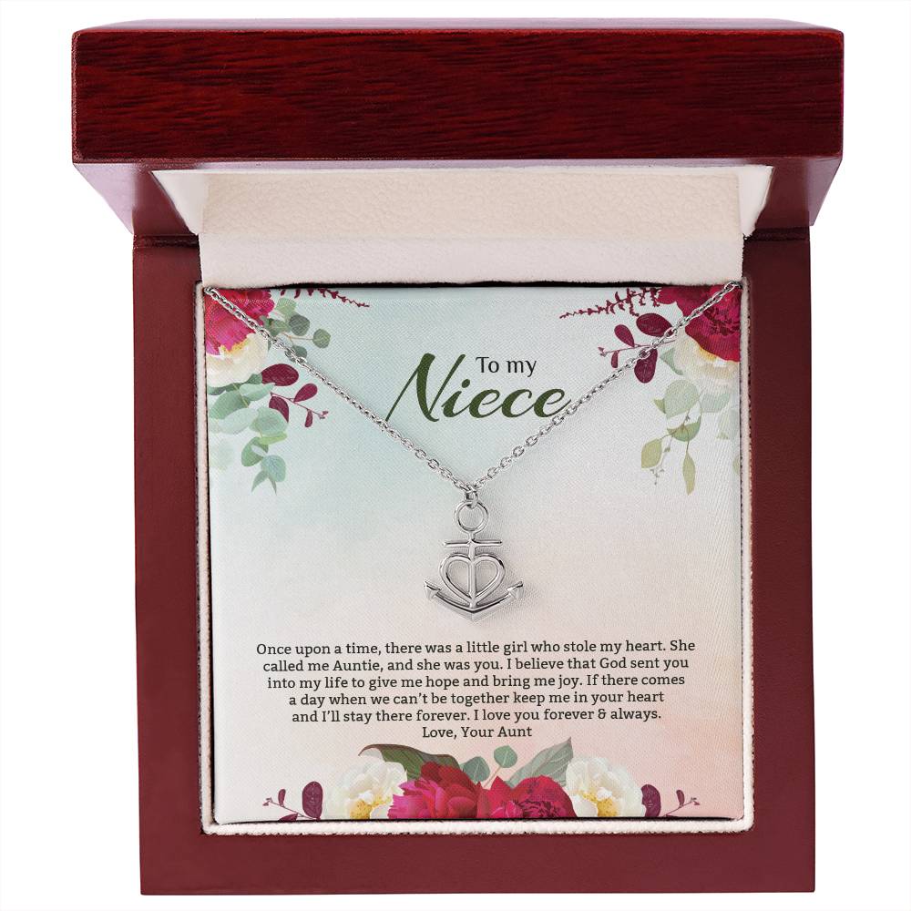 Anchor Pendant Necklace For Niece - Red Flowers