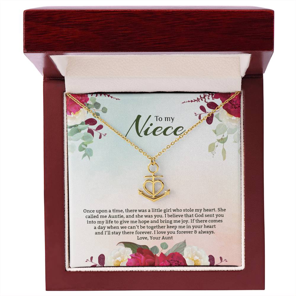 Anchor Pendant Necklace For Niece - Red Flowers