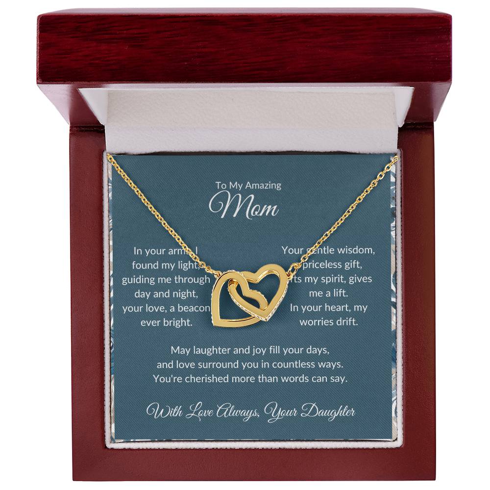 Interlocking Hearts Necklace For Mother - Dark Cyan