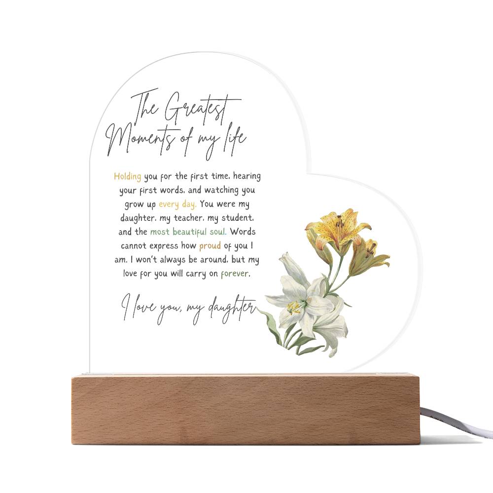 Acrylic Heart Plaque For Daughter - Corner Soft Floral