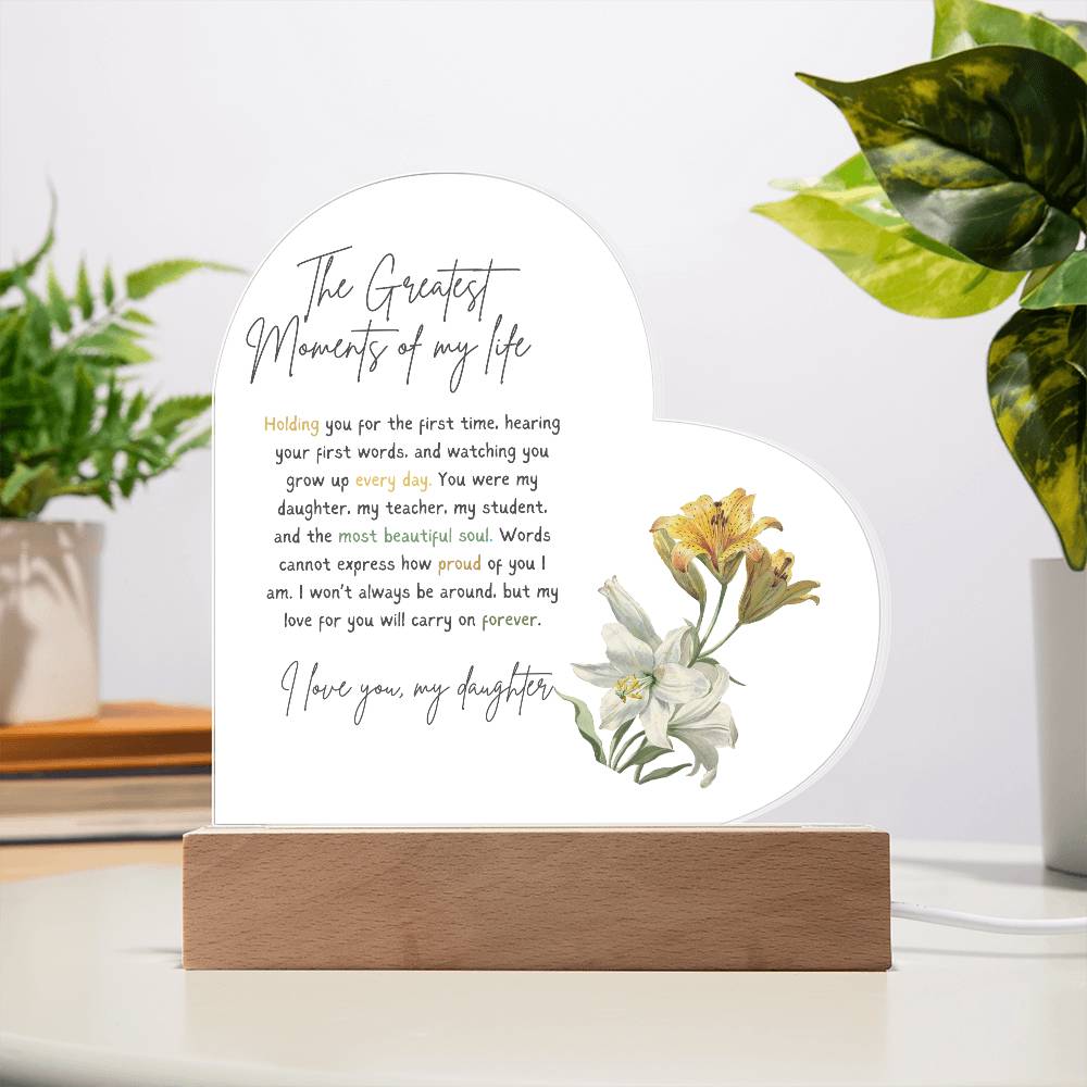 Acrylic Heart Plaque For Daughter - Corner Soft Floral