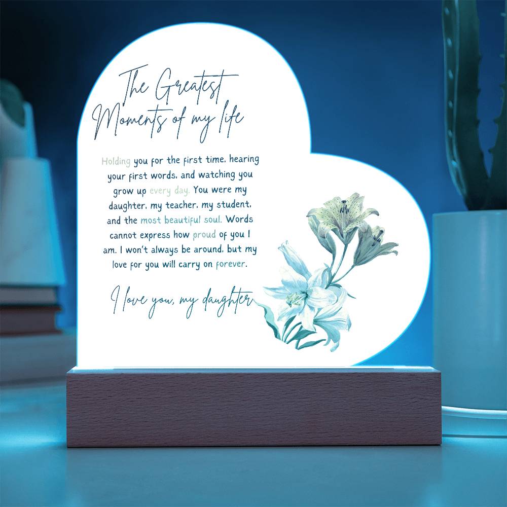 Acrylic Heart Plaque For Daughter - Corner Soft Floral
