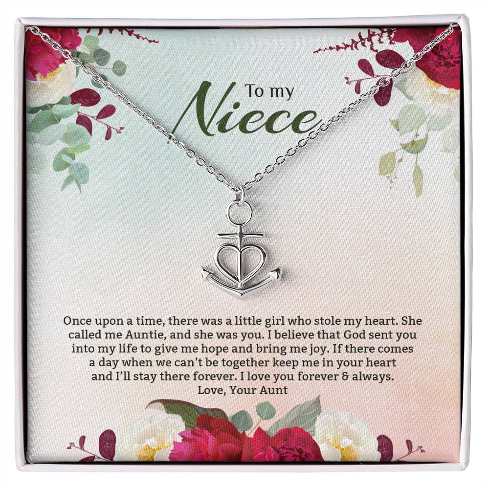 Anchor Pendant Necklace For Niece - Red Flowers