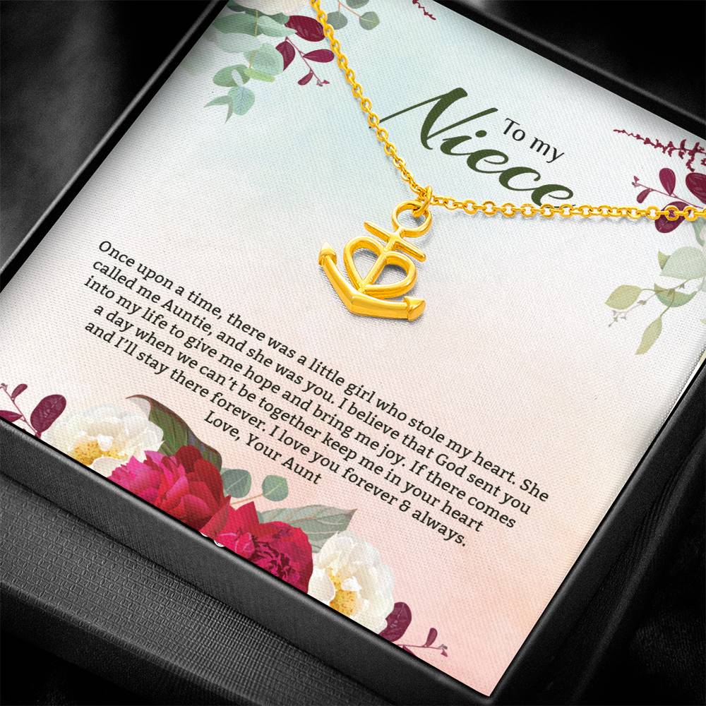 Anchor Pendant Necklace For Niece - Red Flowers