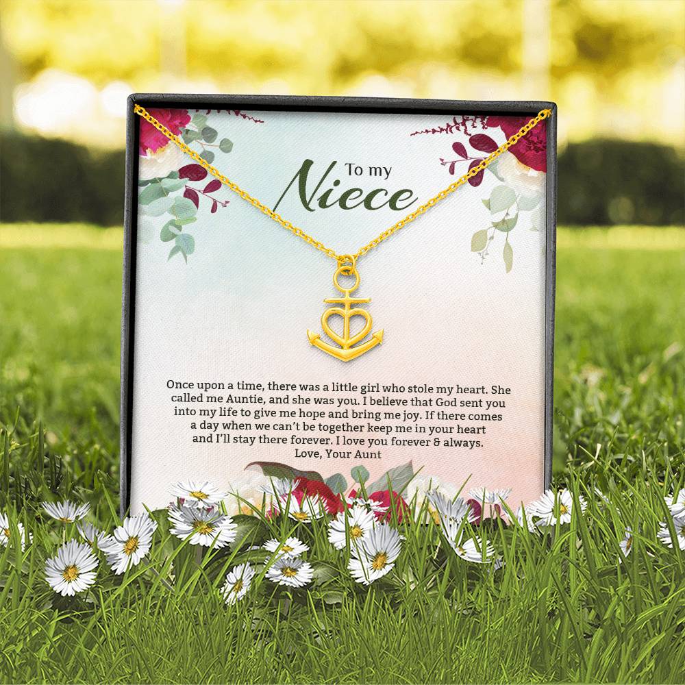 Anchor Pendant Necklace For Niece - Red Flowers
