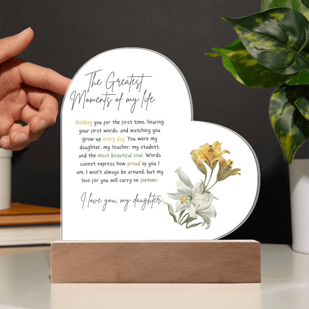 Acrylic Heart Plaque For Daughter - Corner Soft Floral