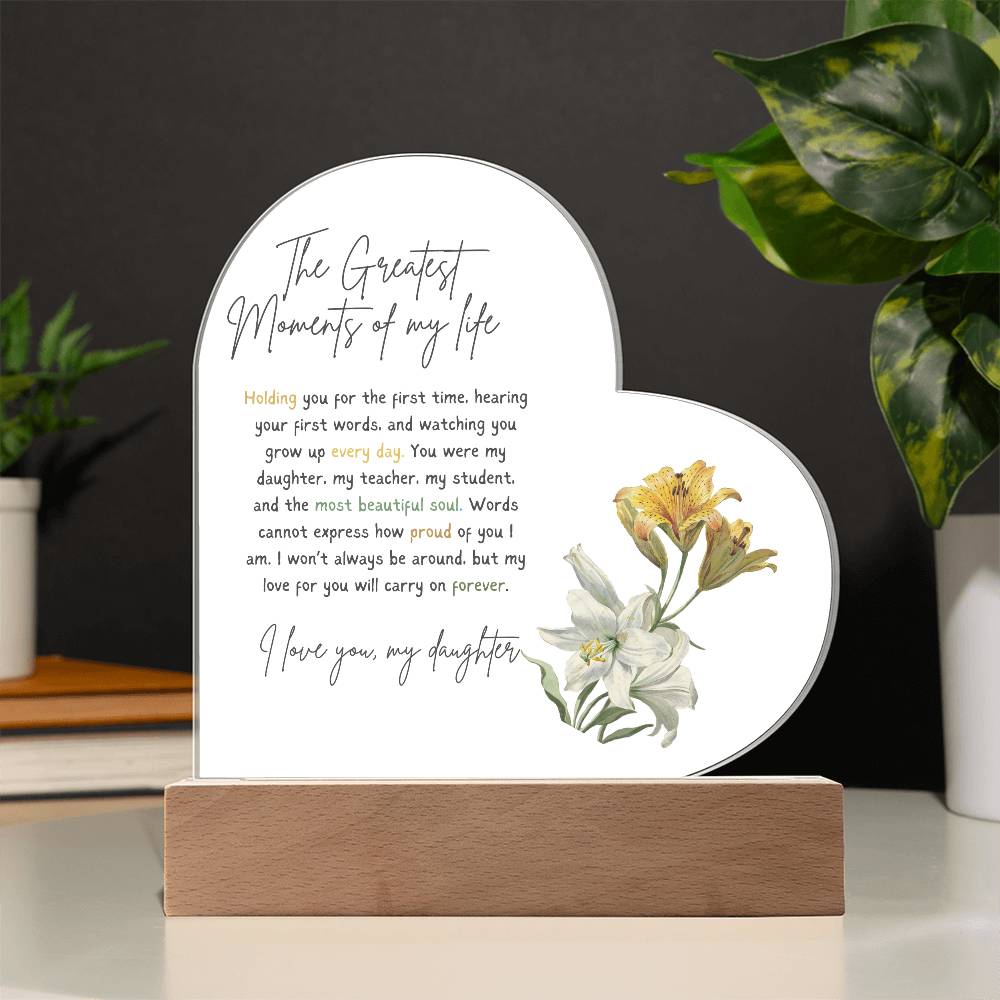 Acrylic Heart Plaque For Daughter - Corner Soft Floral
