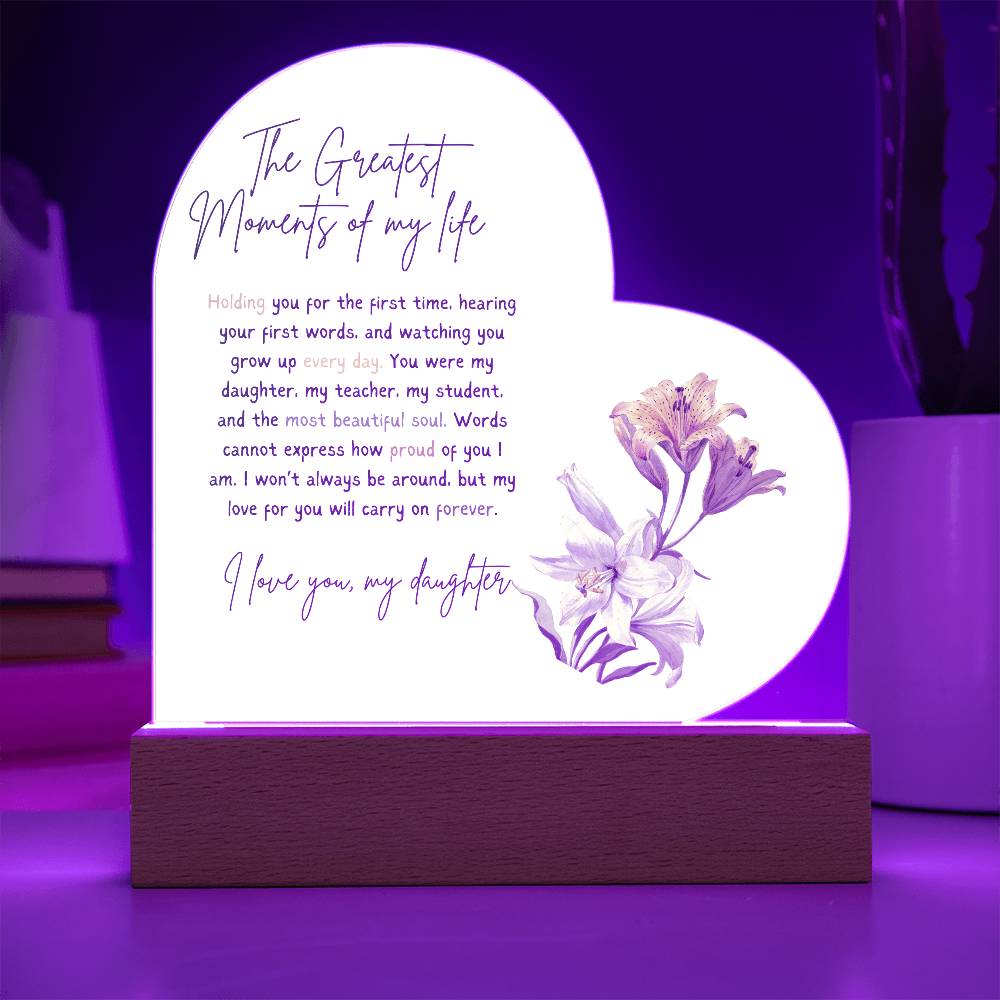 Acrylic Heart Plaque For Daughter - Corner Soft Floral