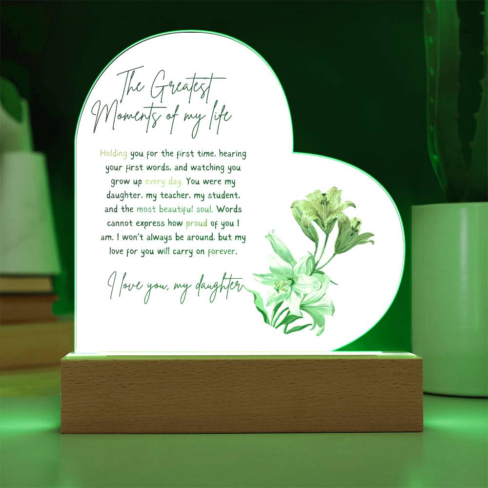 Acrylic Heart Plaque For Daughter - Corner Soft Floral
