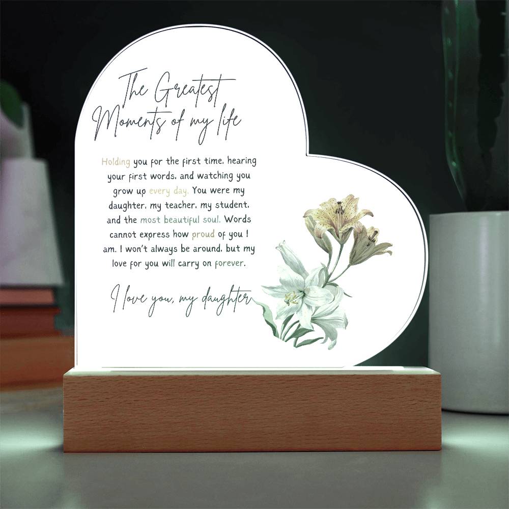 Acrylic Heart Plaque For Daughter - Corner Soft Floral