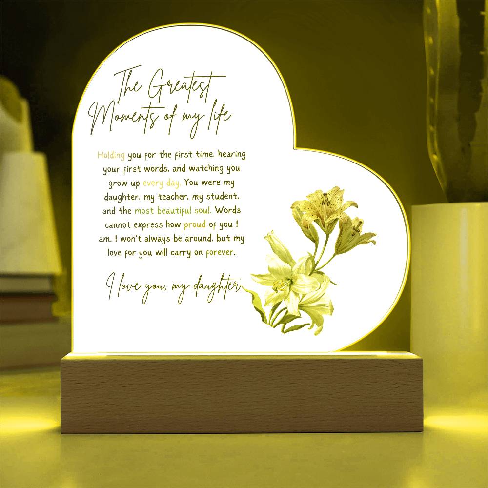 Acrylic Heart Plaque For Daughter - Corner Soft Floral