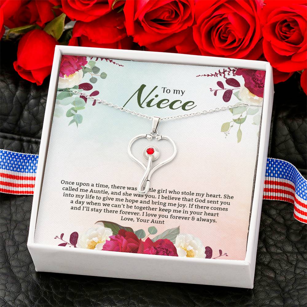 Stethoscope Necklace For Niece - Red Flowers
