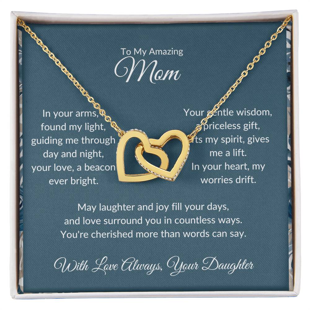 Interlocking Hearts Necklace For Mother - Dark Cyan