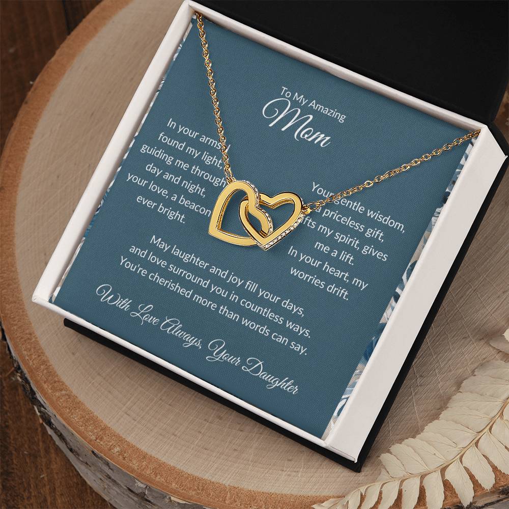 Interlocking Hearts Necklace For Mother - Dark Cyan