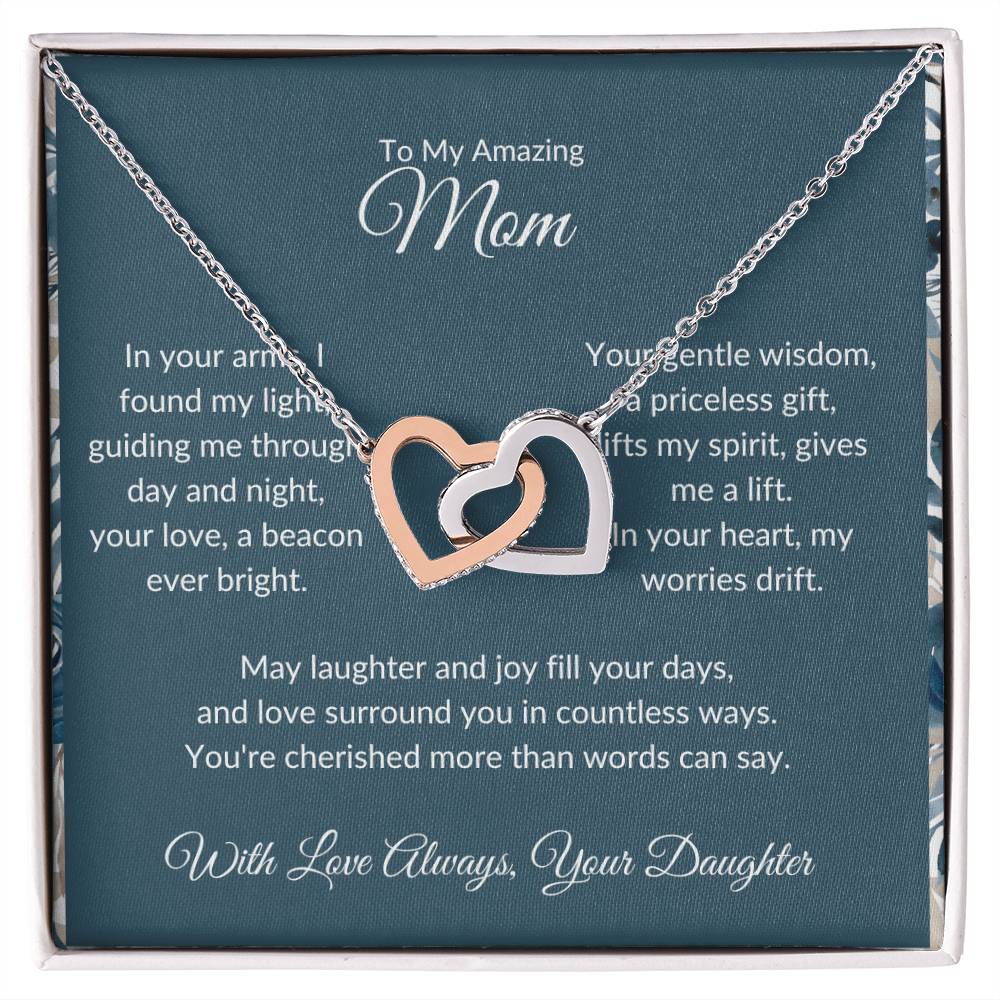 Interlocking Hearts Necklace For Mother - Dark Cyan