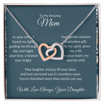 Interlocking Hearts Necklace For Mother - Dark Cyan