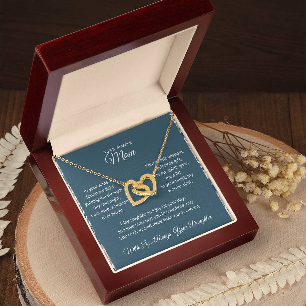 Interlocking Hearts Necklace For Mother - Dark Cyan