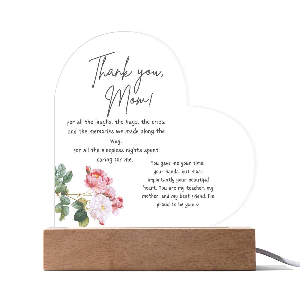 Acrylic Heart Plaque For Mother - Corner Floral on White