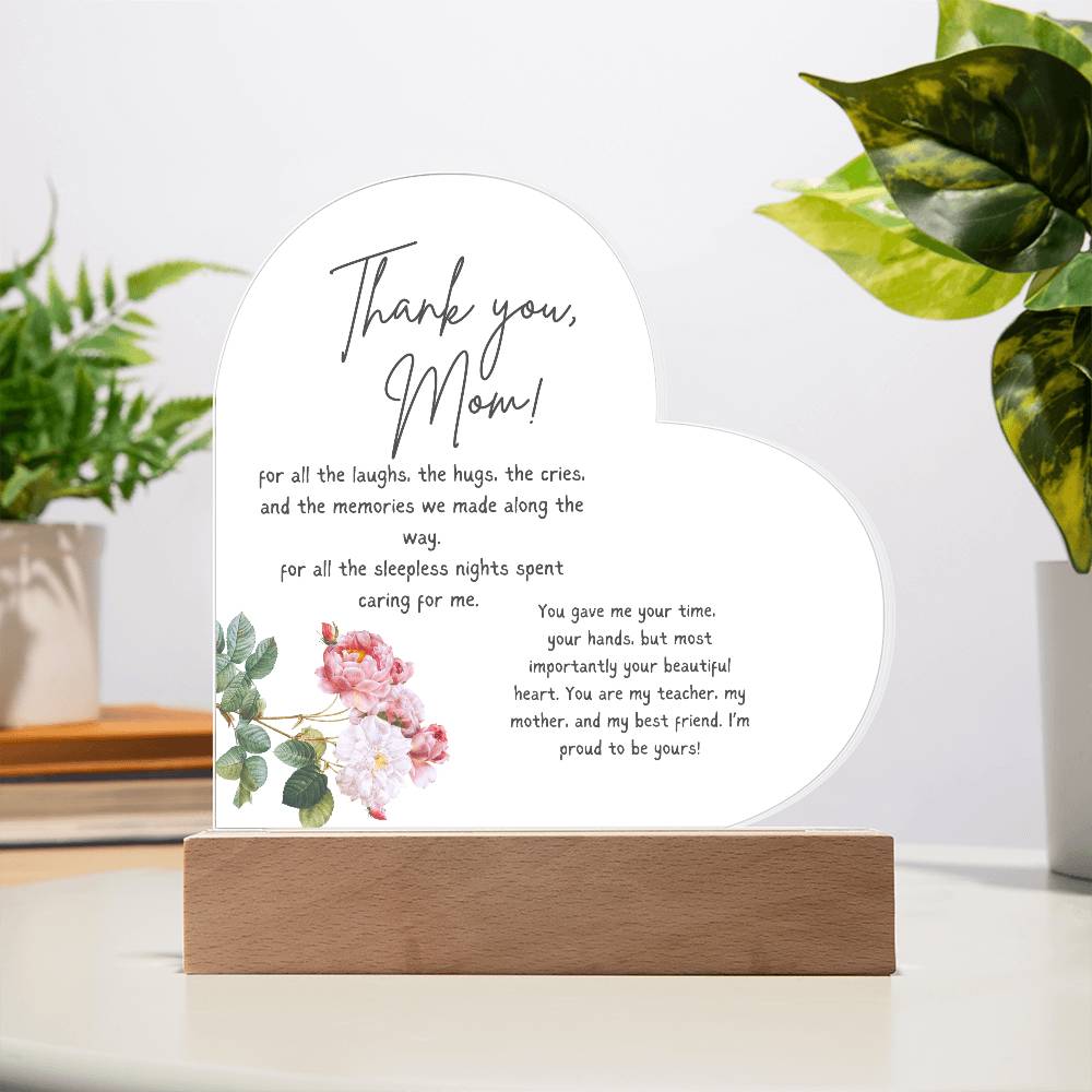 Acrylic Heart Plaque For Mother - Corner Floral on White