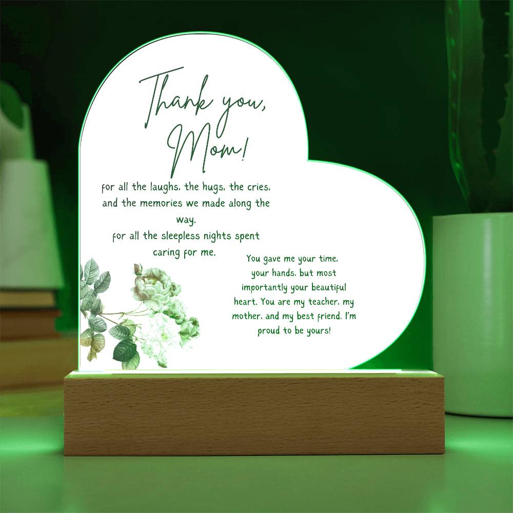 Acrylic Heart Plaque For Mother - Corner Floral on White